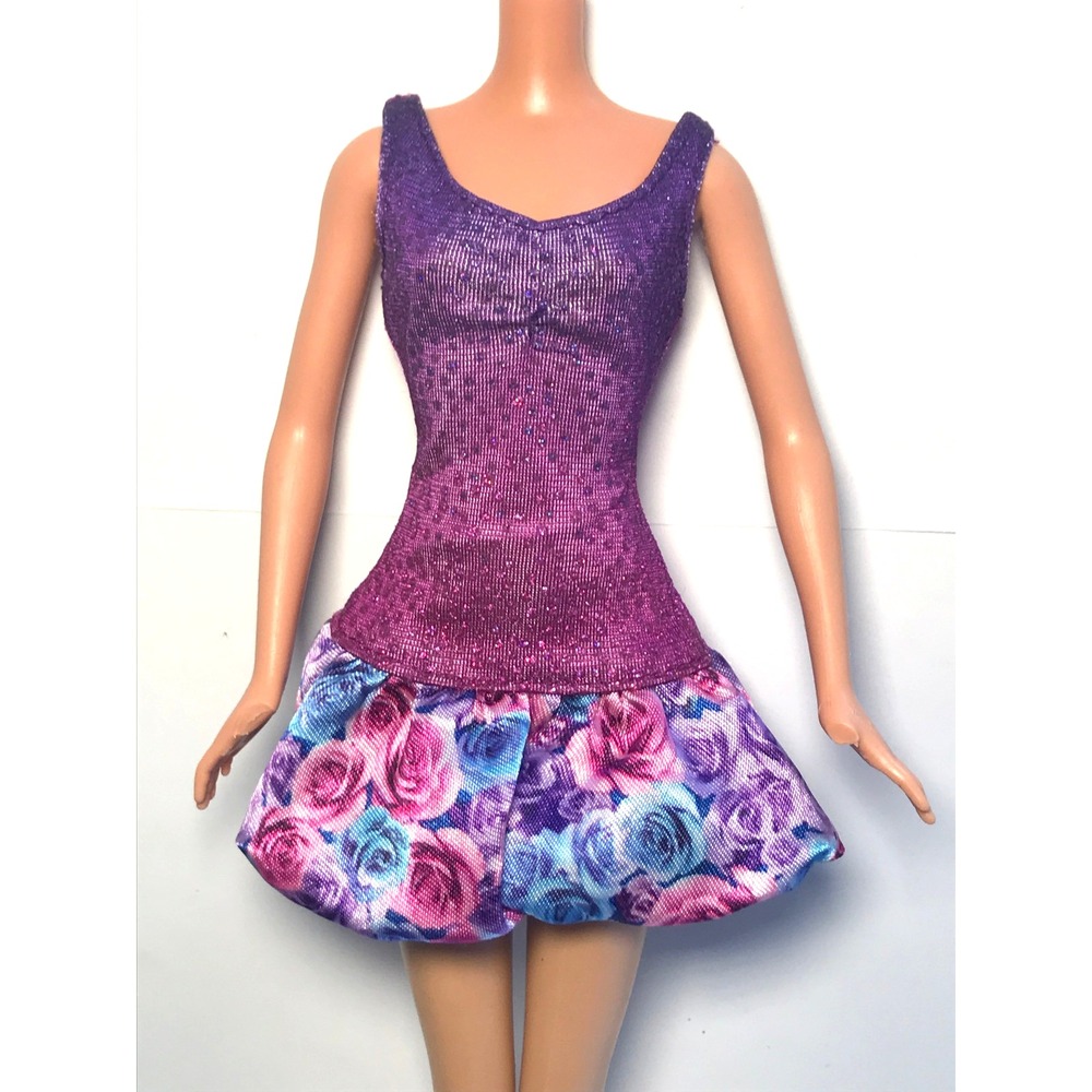 Barbie Doll Clothing 2012 Fashionistas Purple Glittery Floral Skirt Dress X7870